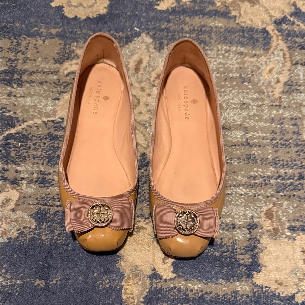 Kate Spade Tan and Brown Flats with Bow Detail